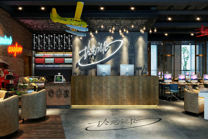 現代創新網咖前臺裝修設計案例效果圖