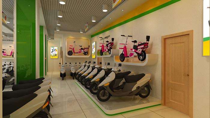 綠源電動車店鋪、店面電動車擺放區裝修設計案例效果圖