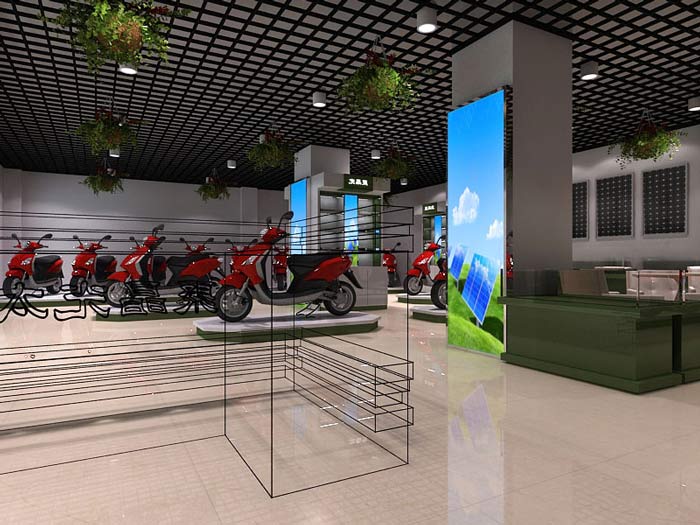 聚晶光太陽能電動車店面、店鋪吊頂裝修設計案例效果圖