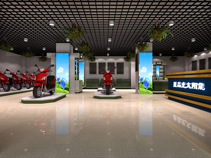 聚晶光太陽能電動車店面、店鋪前臺裝修設計案例效果圖