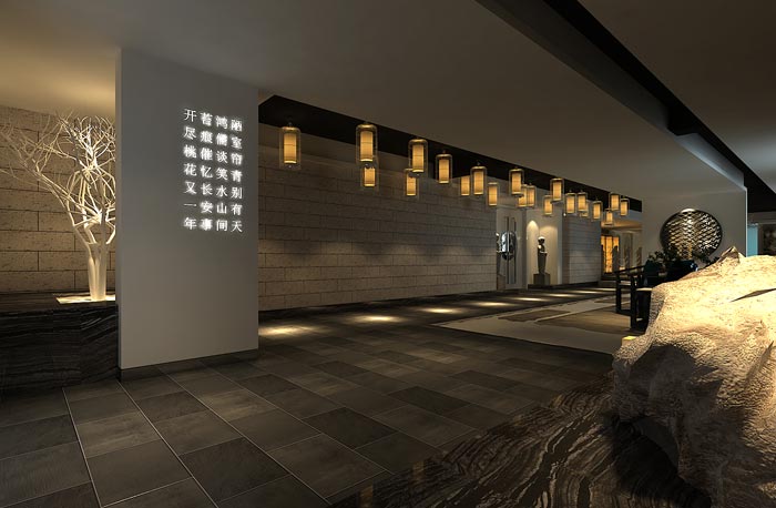 現(xiàn)代中式風格中餐廳形象墻裝修設(shè)計案例效果圖