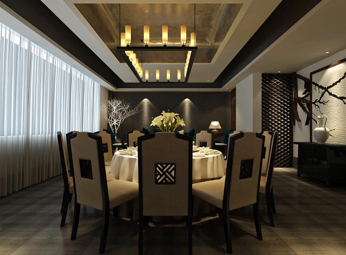 現(xiàn)代中式風格中餐廳吊頂裝修設(shè)計案例效果圖