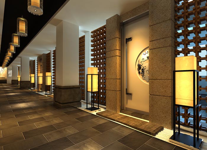 現(xiàn)代中式風格中餐廳過道裝修設(shè)計案例效果圖