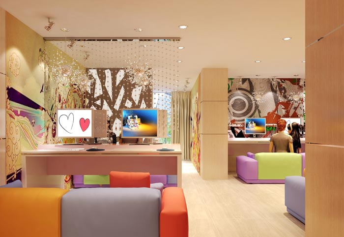 現代簡約風格網咖背景墻裝修設計案例效果圖