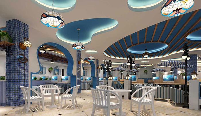 地中海風格網咖休息區域裝修設計案例效果圖