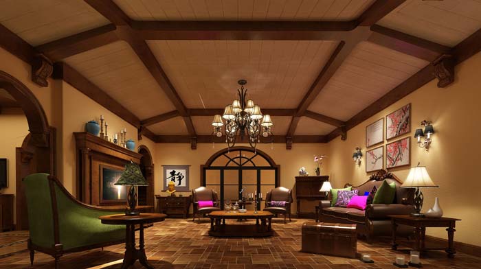 半山國(guó)際豪華別墅客廳軟裝裝修設(shè)計(jì)案例效果圖