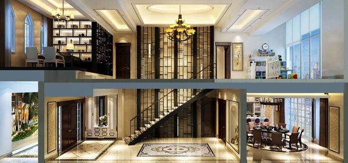 水印城現代新古典別墅裝修設計案例效果圖