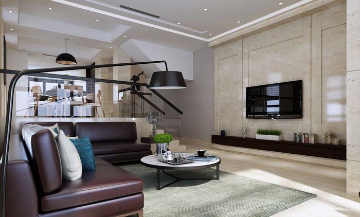 現代簡約風格別墅客廳裝修設計案例效果圖