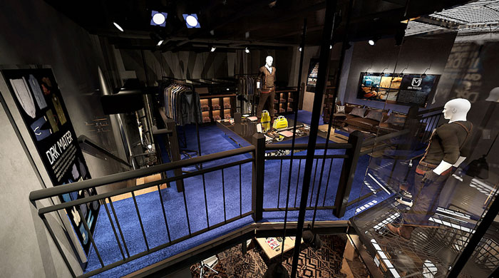 潮牌男裝專賣店二樓區域裝修設計案例效果圖