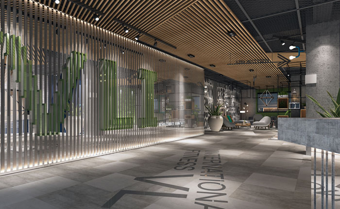 休閑健康健身會所前臺接待區域裝修設計案例效果圖