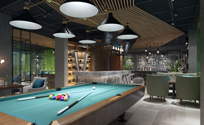 休閑健康健身會所臺球區域裝修設計案例效果圖
