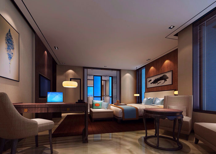 現代、中式混搭私人會所臥室裝修設計案例效果圖