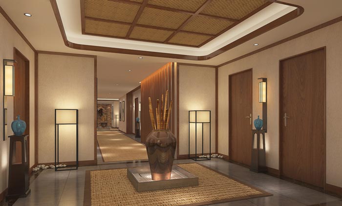 中式風格精品酒店過道裝修設計案例效果圖