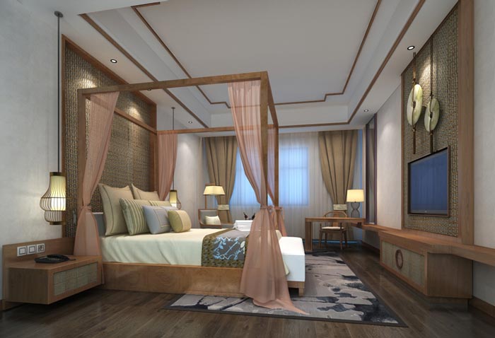 中式風格精品酒店單人間裝修設計案例效果圖