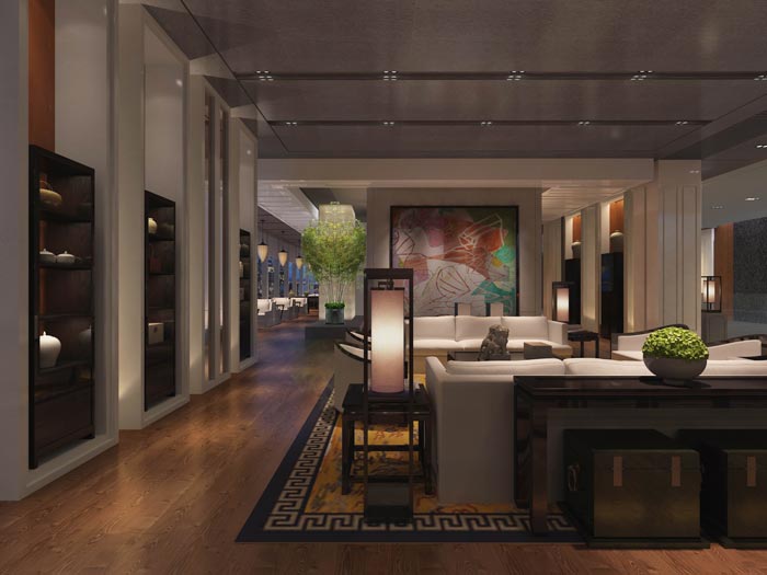 文化傳播精品酒店進門區域裝修設計案例效果圖