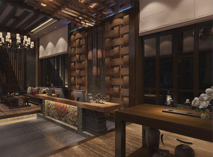 新中式商務酒店前臺裝修設計案例