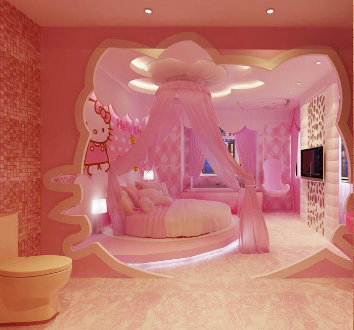 主題情侶酒店Hello Kitty客房裝修設計案例效果圖