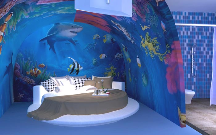 情侶主題酒店海底客房裝修設計案例效果圖