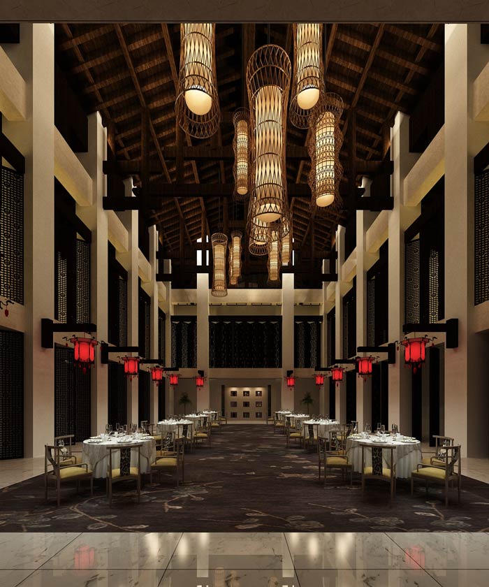 大型中式餐廳大廳餐區(qū)裝修設(shè)計(jì)效果圖