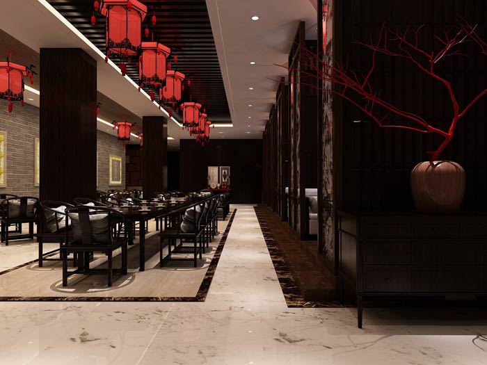 大型中式餐廳中間餐區(qū)裝修設(shè)計(jì)效果圖