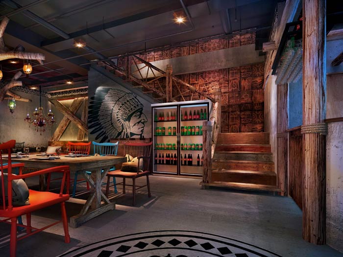 原始燒烤店樓梯裝修設計效果圖