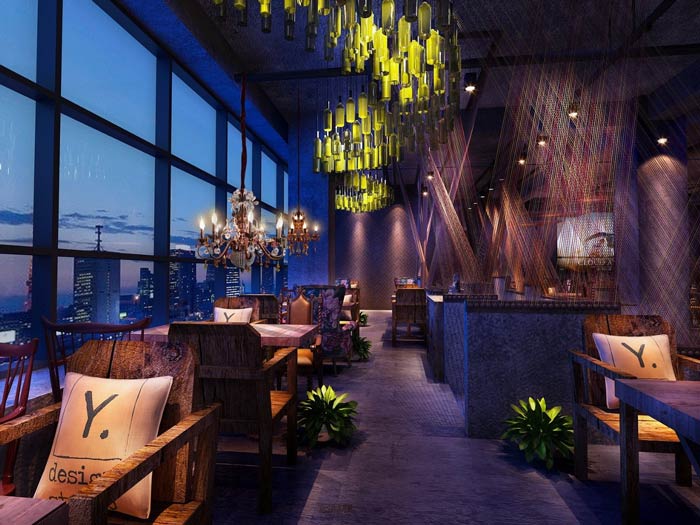 燒烤店窗邊餐區裝修設計效果圖