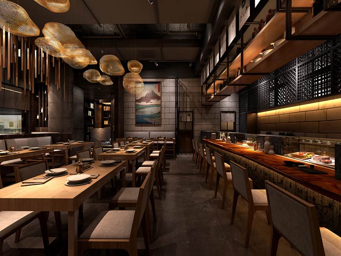 日式料理餐廳餐區裝修設計效果圖