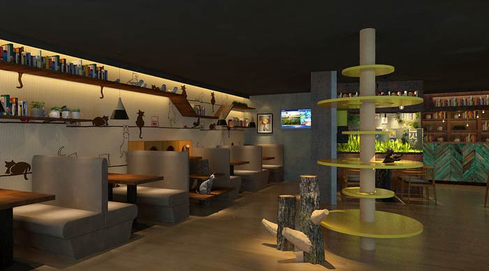 主題咖啡廳貓咪區裝修設計效果圖