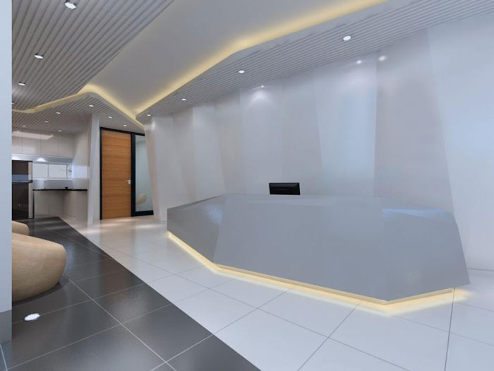 科技園區辦公樓前臺裝修設計效果圖