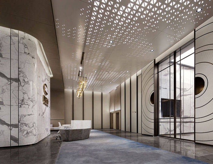 藥業公司辦公室前臺大廳裝修設計效果圖