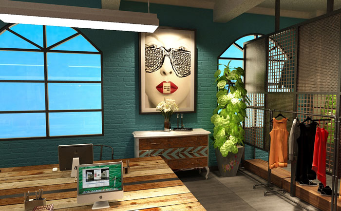 服飾公司辦公室辦公區局部裝修設計效果圖