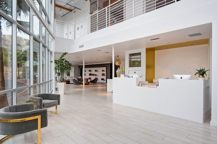 手袋公司辦公室前臺接待裝修設(shè)計(jì)效果圖