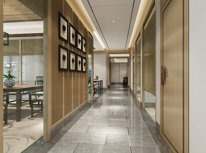 新中式辦公室進門區(qū)設計方案效果圖