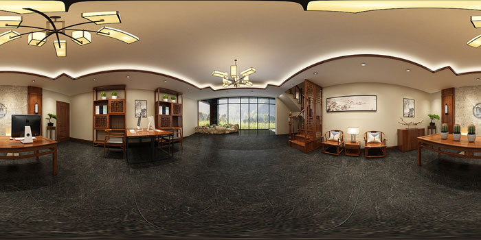 中式辦公一樓全景效果圖