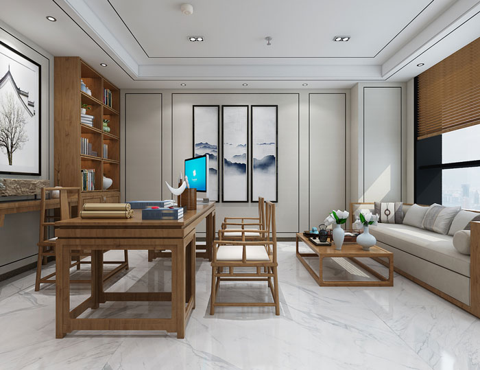 新中式總經理辦公室裝修設計效果圖