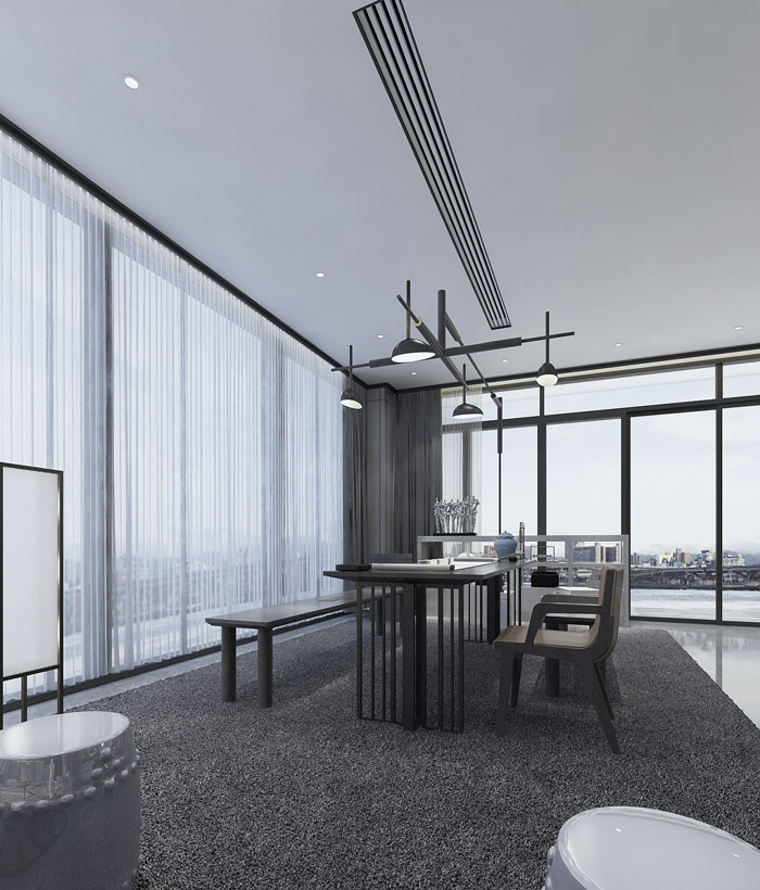 禪意辦公室辦公區(qū)裝修設計效果圖