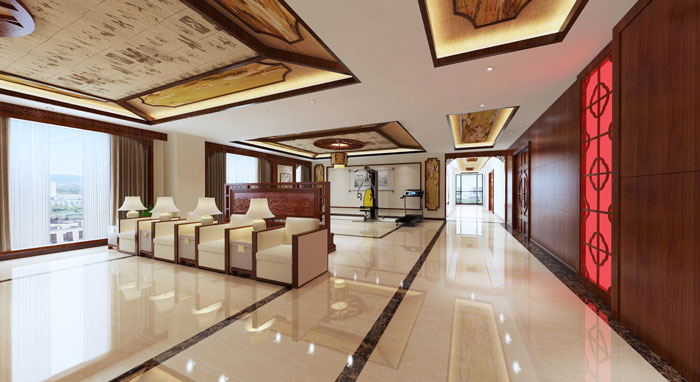 中式辦公會所接待區裝修設計效果圖