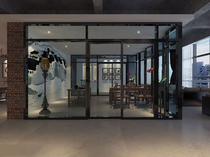 現(xiàn)代中式辦公會所洽談室設計效果圖