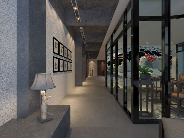 現(xiàn)代中式辦公會所過道設計效果圖