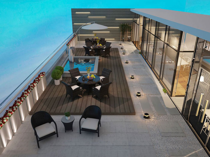 現(xiàn)代中式辦公會所陽臺設計效果圖