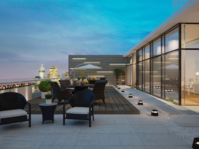 現(xiàn)代中式辦公會所陽臺設計效果圖