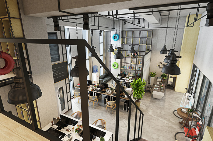 loft工業風辦公室裝修設計俯視圖