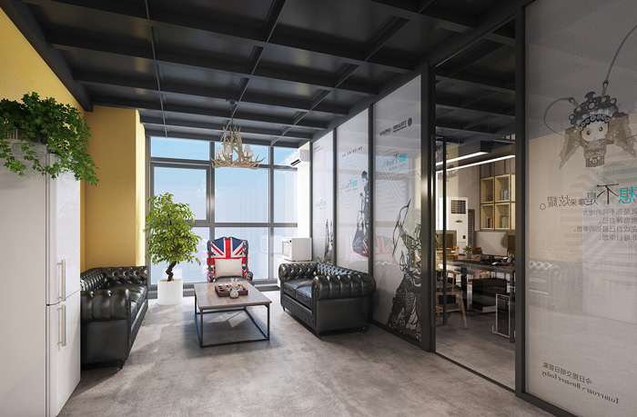 loft工業風辦公室接待區裝修設計效果圖