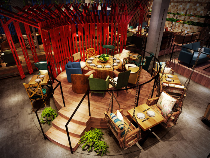 油紙傘主題餐廳餐區(qū)裝修設(shè)計效果圖